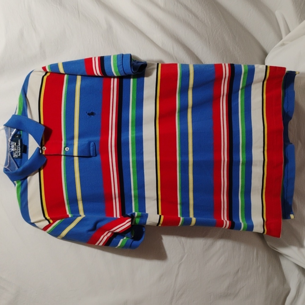 (D-16) Polo Ralph Lauren Vintage 90's Multicolor Striped Polo Shirt Sz.L
